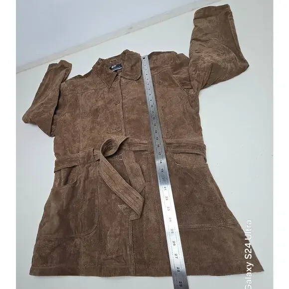 Vintage Marcelle Renee Genuine Leather Jacket Brown Belted Lined Coat Women's L - Picture 7 of 9